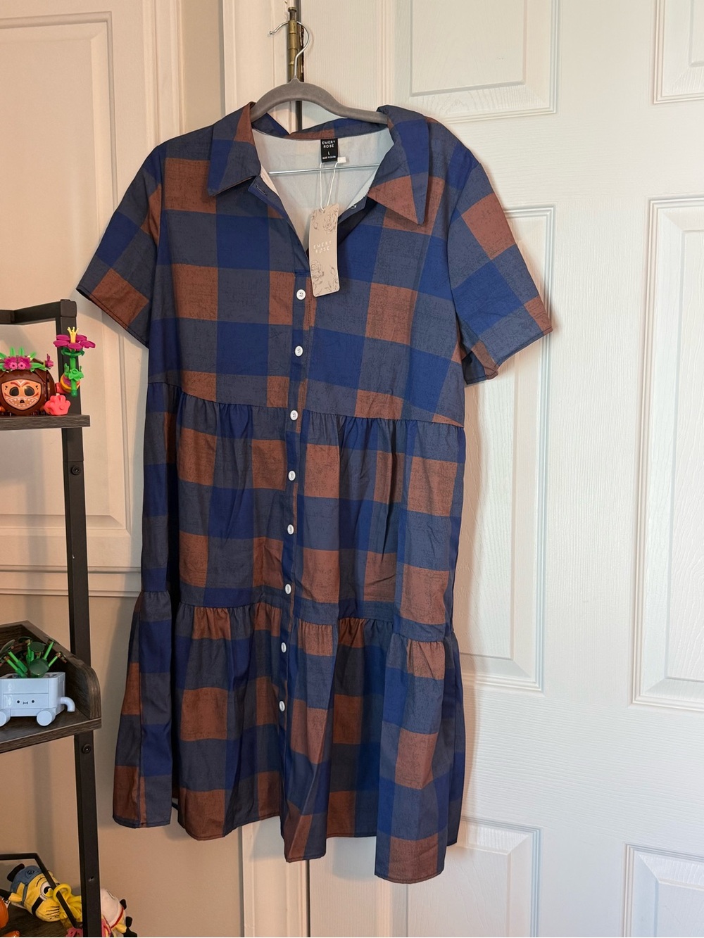 Emery Rose Plaid Tiered Shirt Dress | Size L | NWT